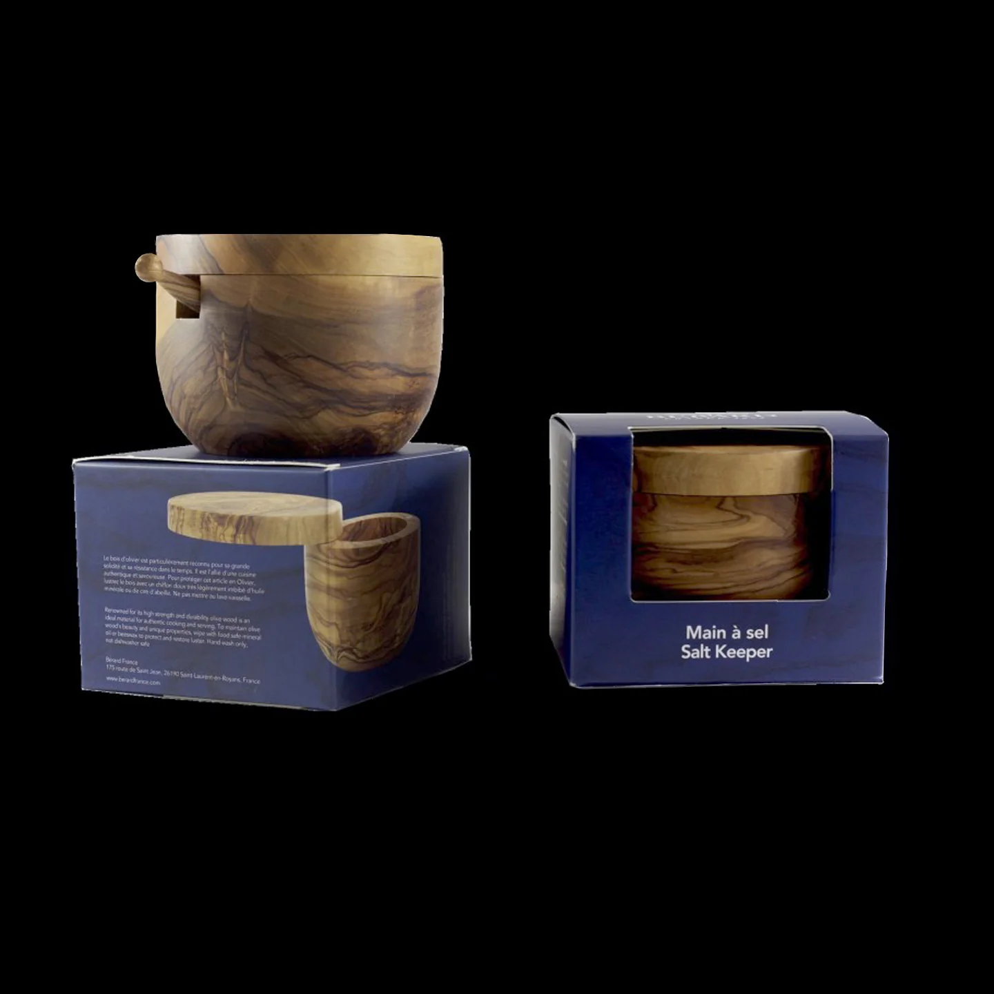 Berard Olivewood Salt Pot with Magnetic Lid and Scoop - Image 3