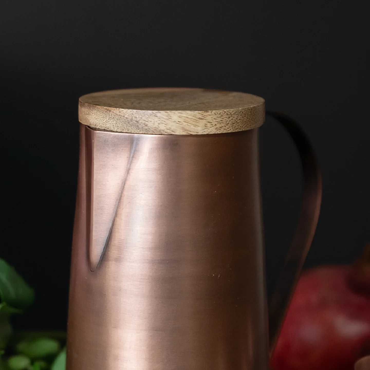 Brushed Copper Water Jug with Wooden Lid - Image 4