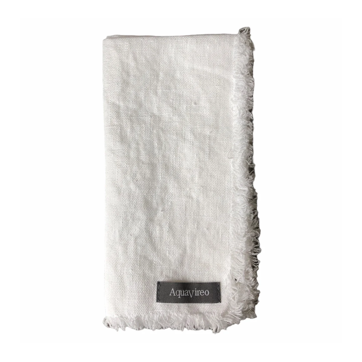 AquaVireo Fringed Linen Napkins / Pack of 4 / 47x47cm / White - Image 3