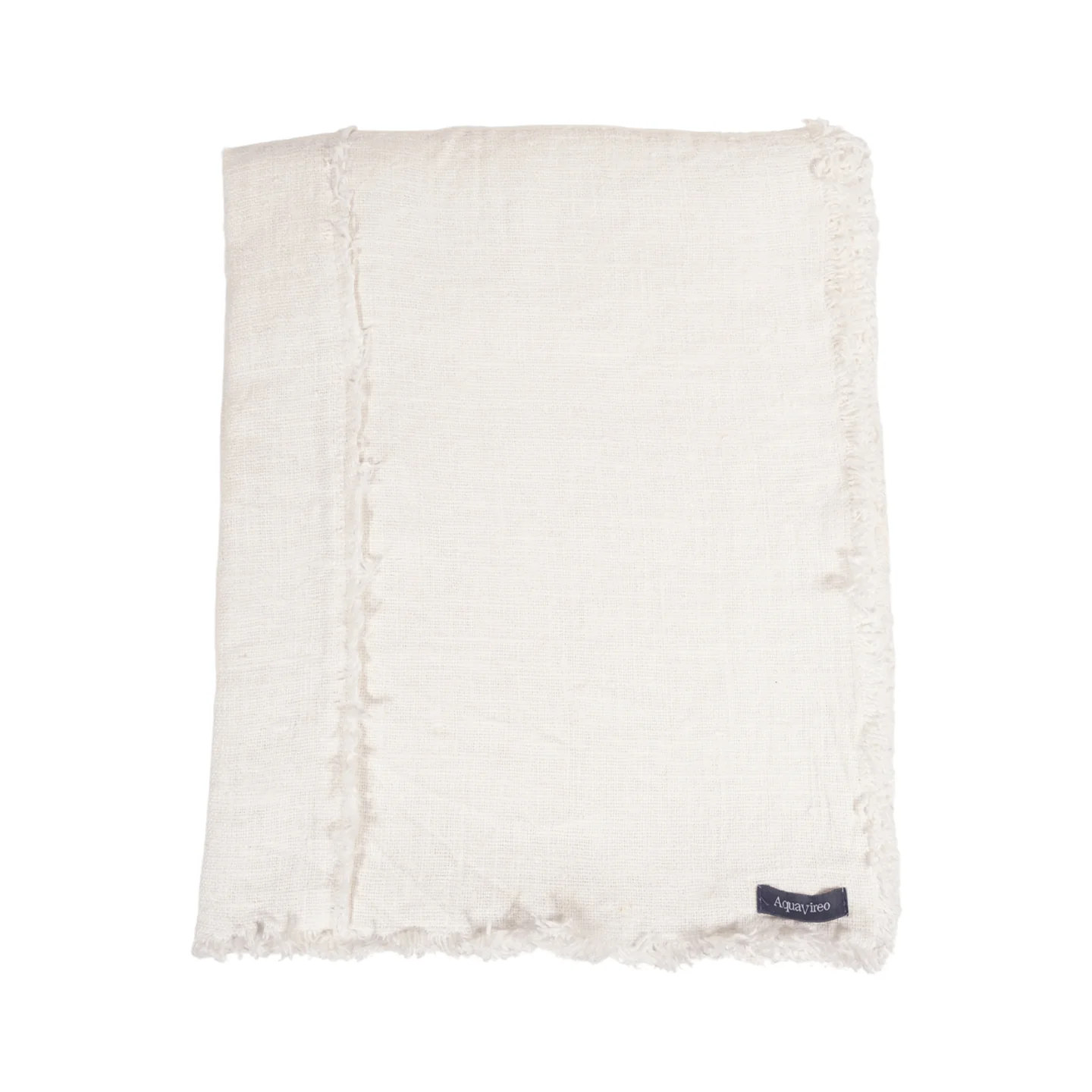 AquaVireo Fringed Linen Tablecloth / White - Image 4