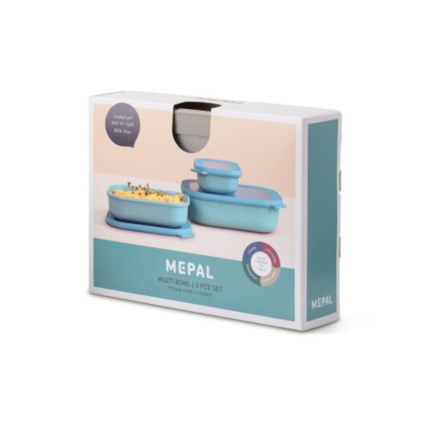 Mepal Cirqula Rectangular Stacking Bowls with Lids (500ml to 2L) / Set of 3 / Nordic White - Image 6