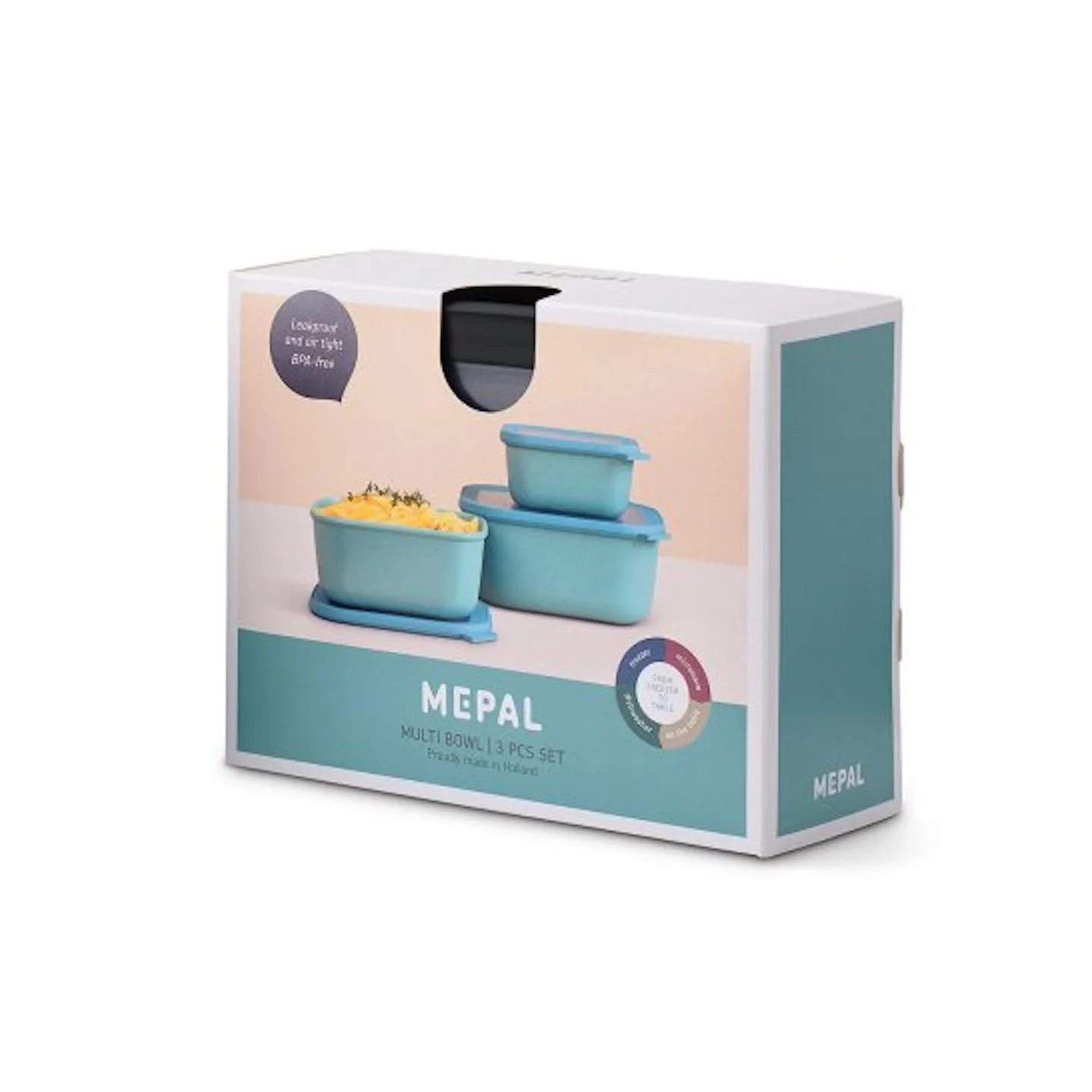 Mepal Cirqula Rectangular Stacking Bowls with Lids (750ml to 3L) / Set of 3 / Black - Image 6
