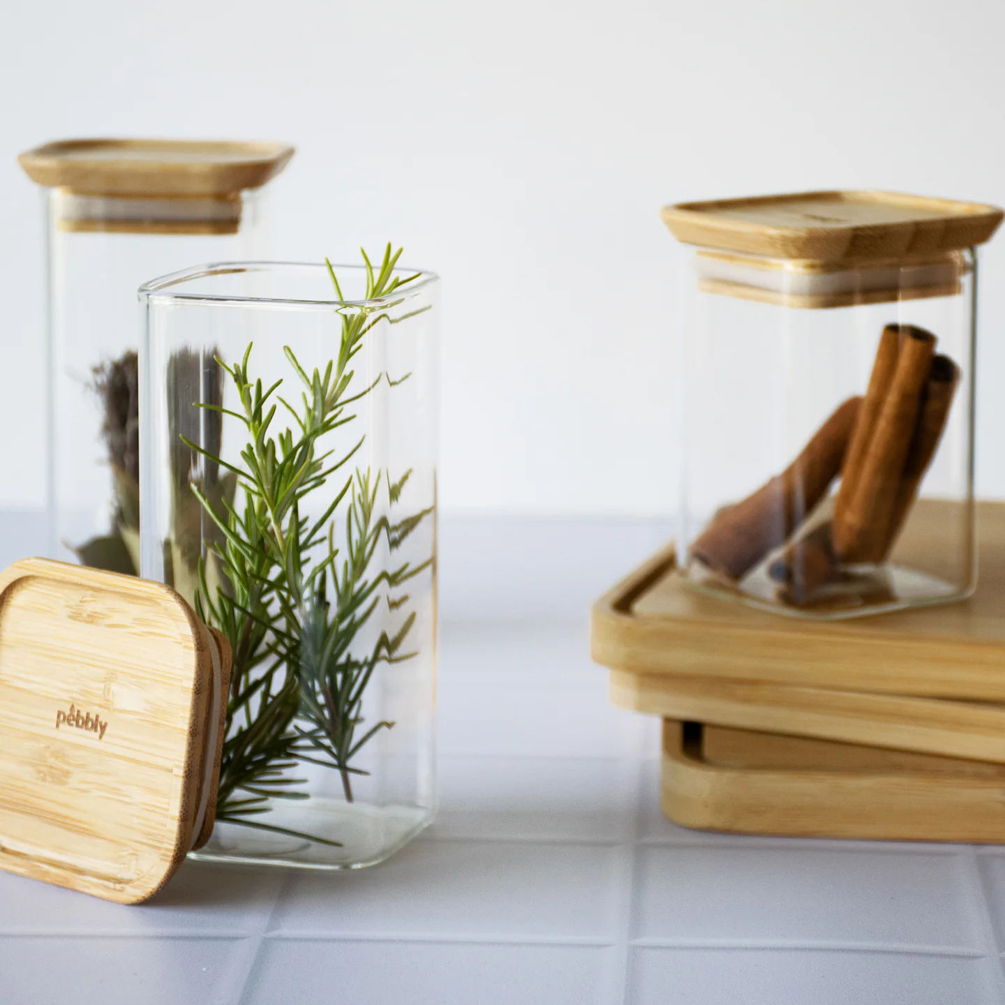 Pebbly Square Canister with Bamboo Lid / Set of 2 - Image 2