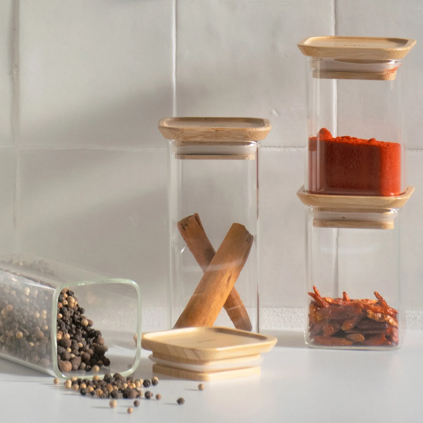 Pebbly Square Canister with Bamboo Lid / Set of 2 - Image 4
