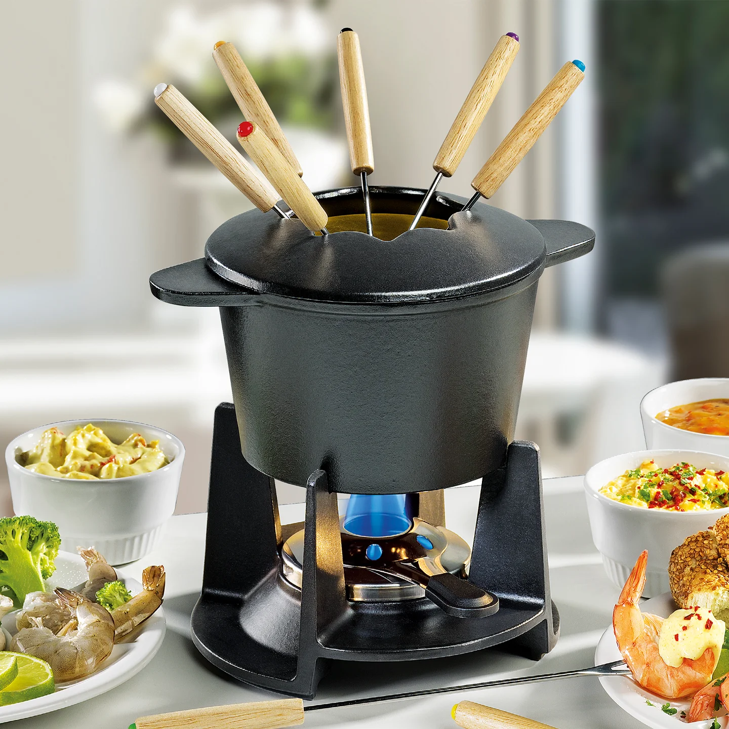 Spring Cast Iron Fondue Set / Black / 16cm - Image 2