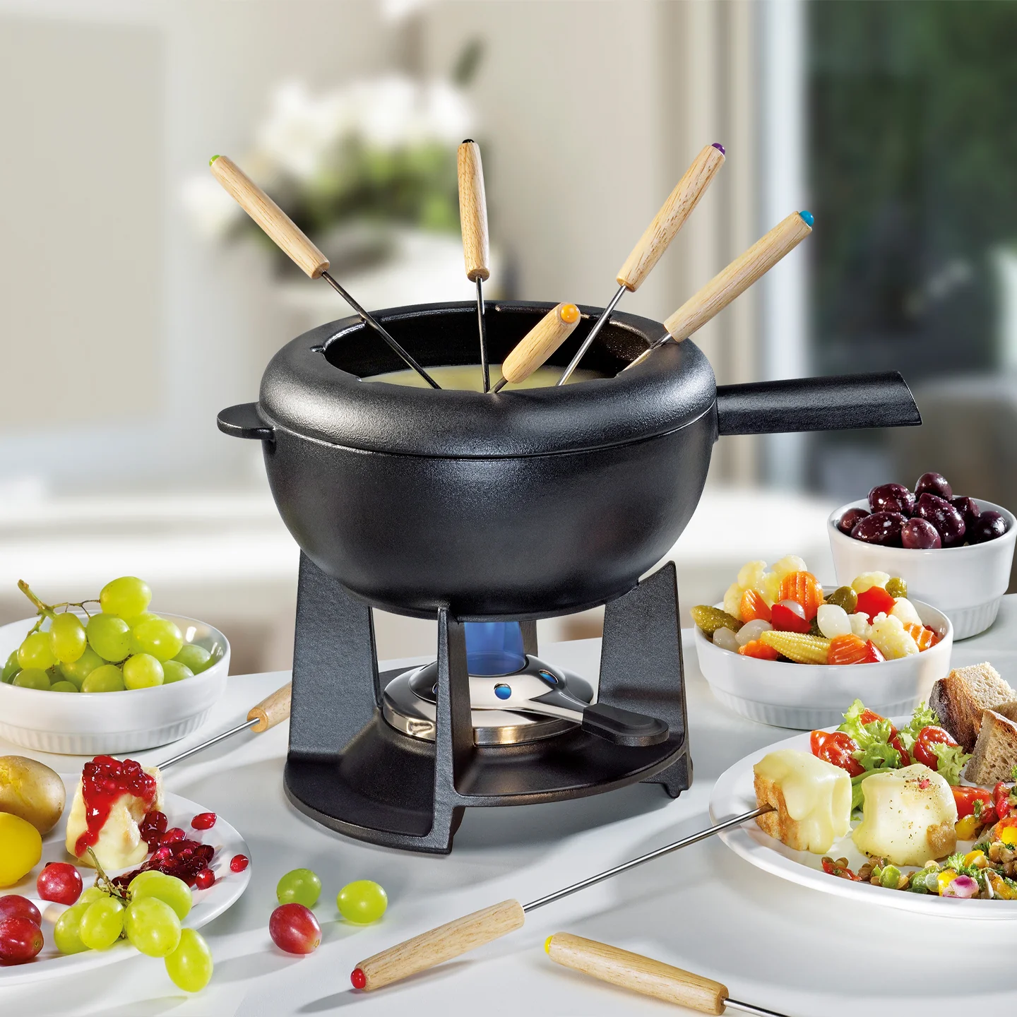 Spring Cast Iron Fondue Set / Black / 20cm - Image 2