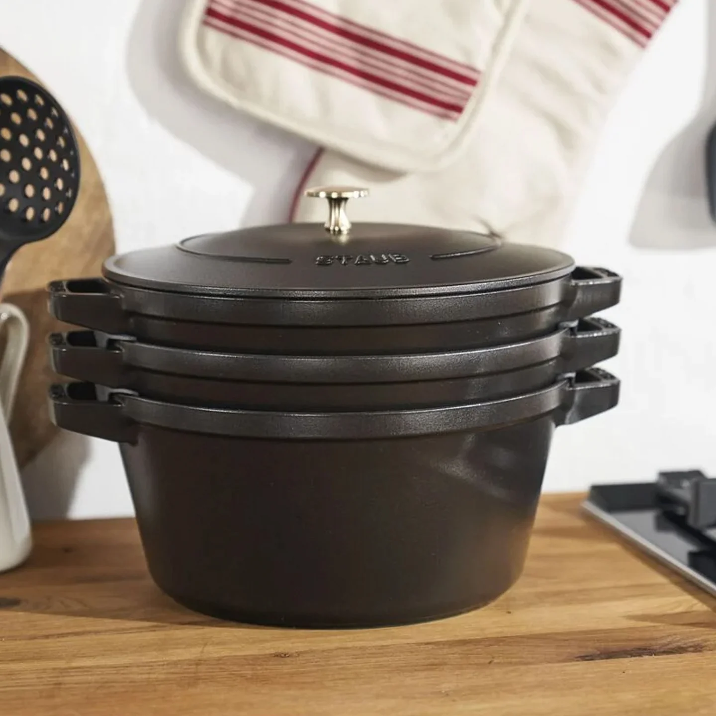 Staub Stackable 3 Piece Pot Set / Black - Image 3